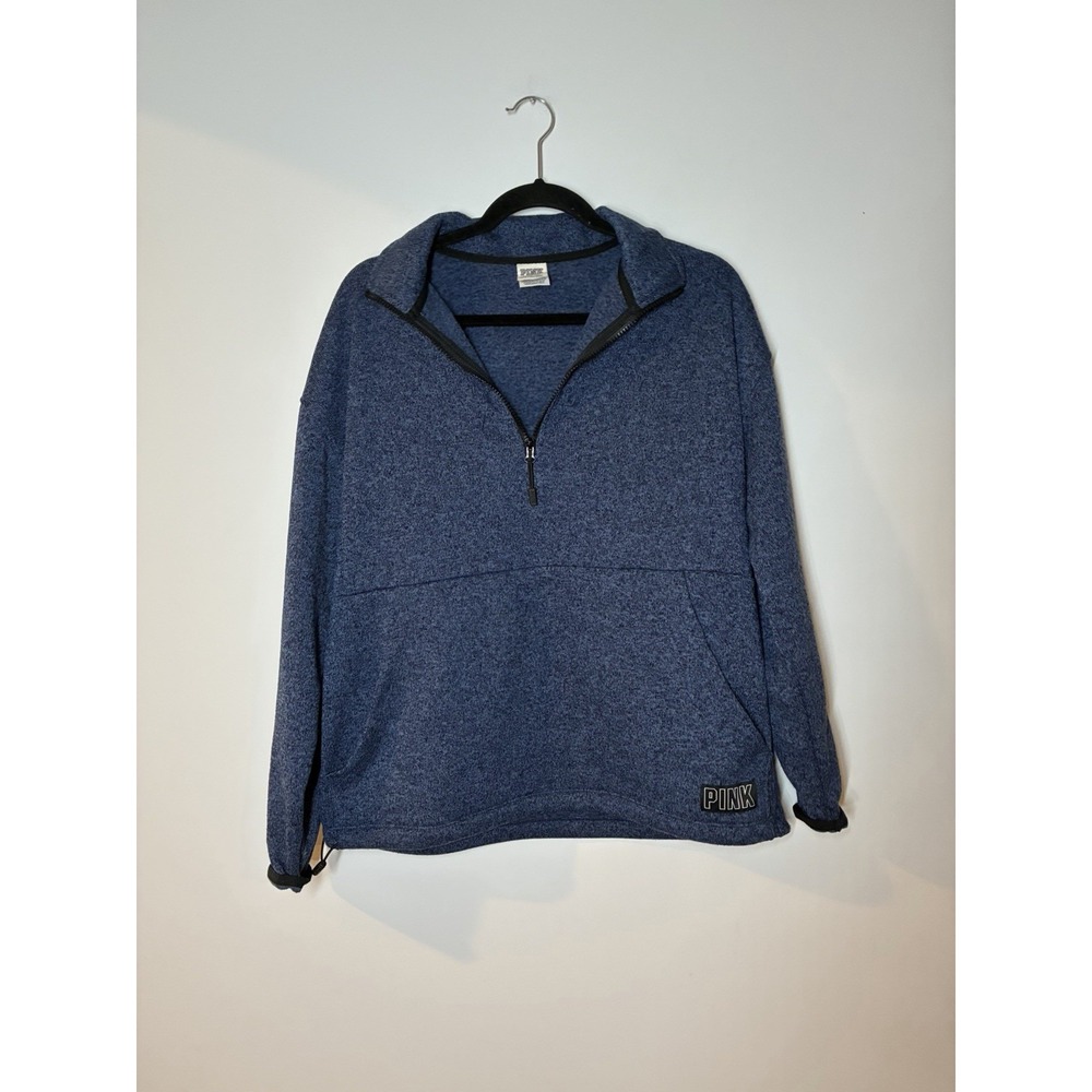 PINK Victoria's Secret Women M Blue Heathered Fleece 1/4 Zip Pullover Sweatshirt